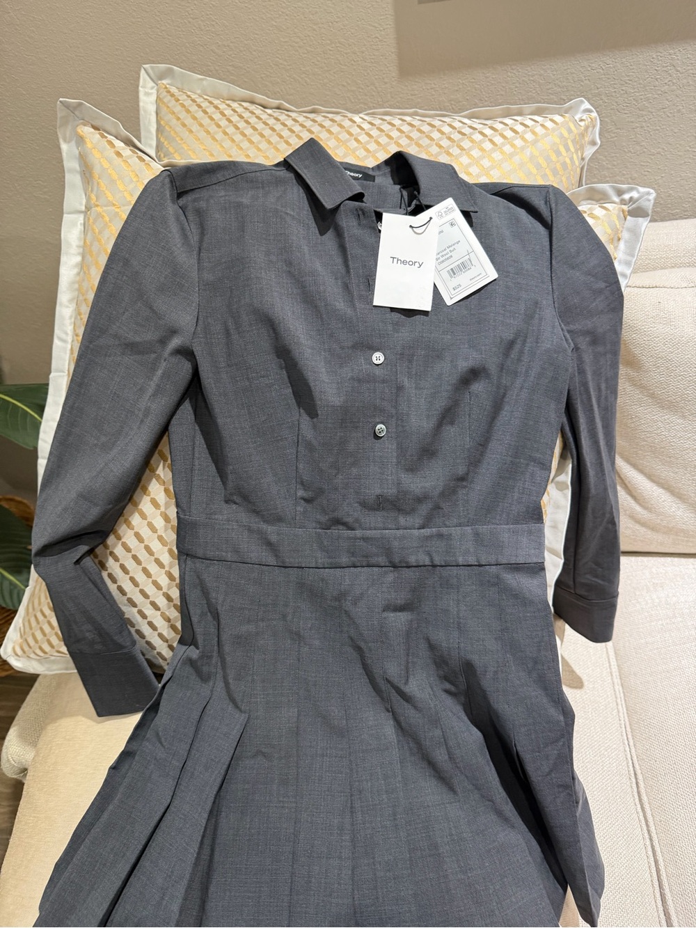 Theory Women's Grey Pleated Shirt Dress
